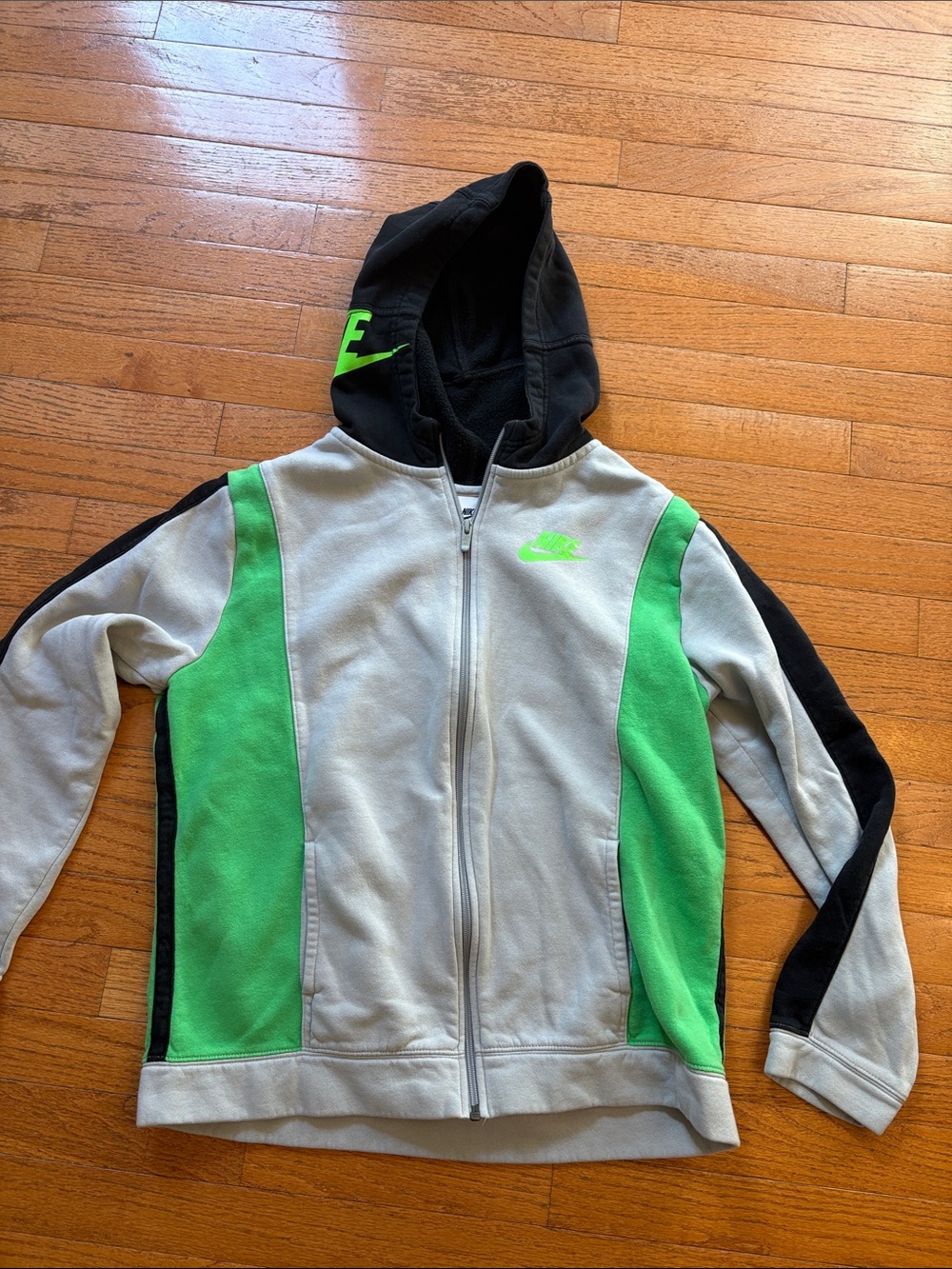 Nike Youth Hooded Full-Zip Jacket in Gray, Black & Green
